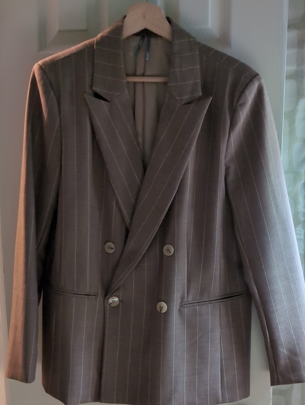 Anthropologie Brown Pinstripe Double-Breasted Blazer